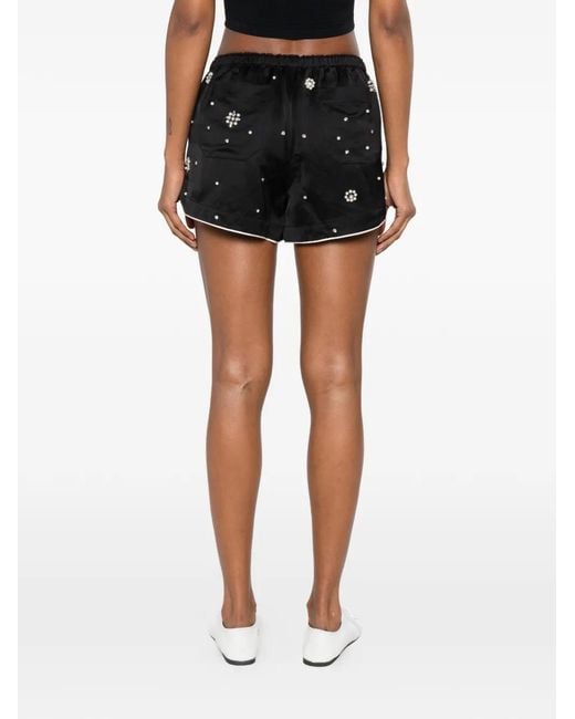 Sandro Black Bead-Embellished Rhinestone-Detail Shorts