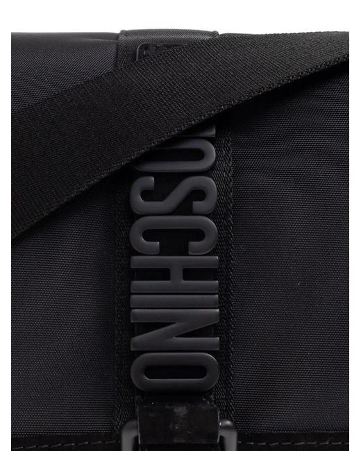 Moschino Black Logo-Plaque Buckled Shoulder Bag for men