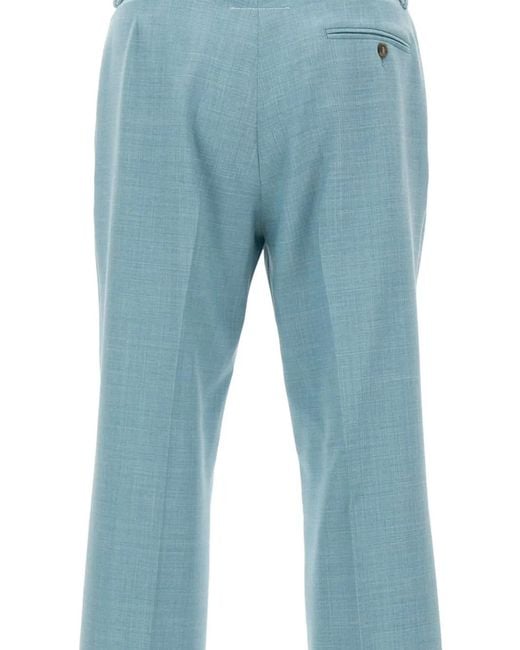 MM6 by Maison Margiela Blue Frayed-Effect Signature-Stitch Trousers for men