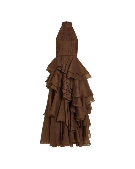Aje. Brown Fayette Ruffled Tiered Maxi Dress