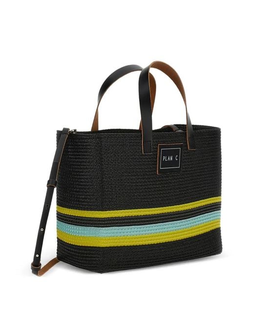 Plan C Black Raffia Tote Bag