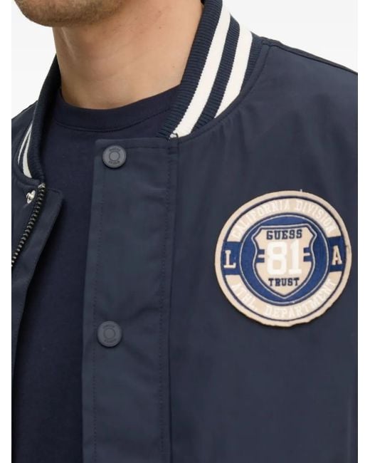 Guess Blue Twill Patch Bomber Jacket for men