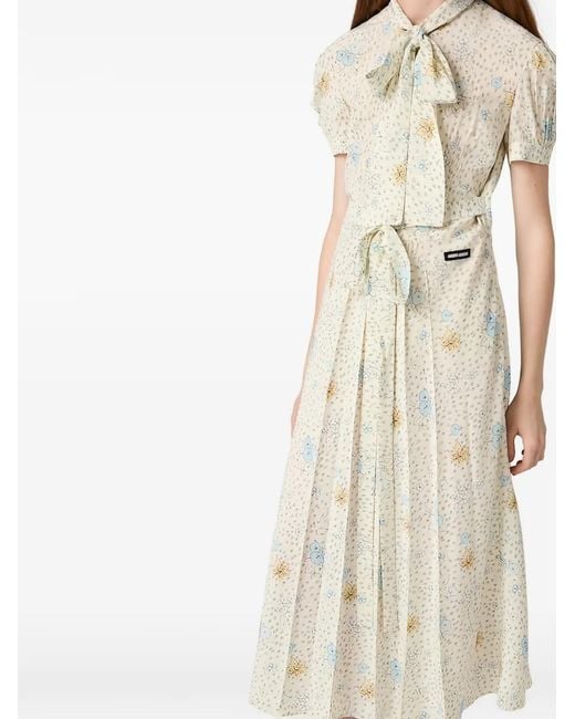 Miu Miu White Long Crêpe De Chine Dress