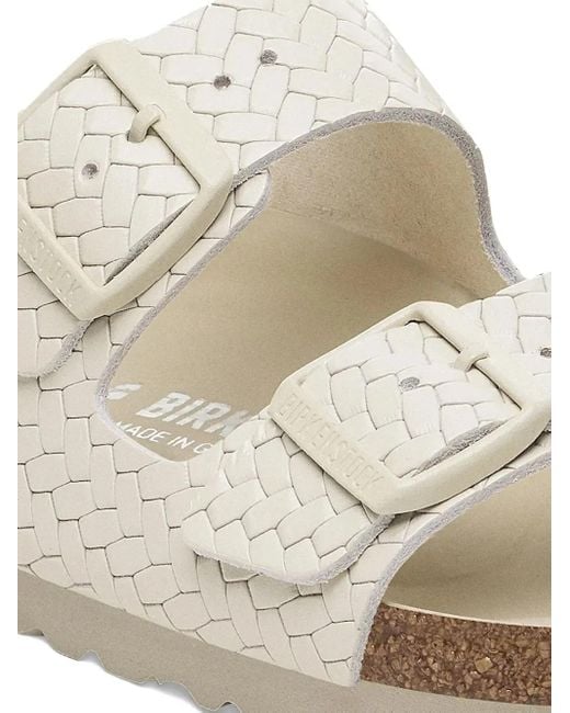 Birkenstock White Arizona Rivet Woven Slides
