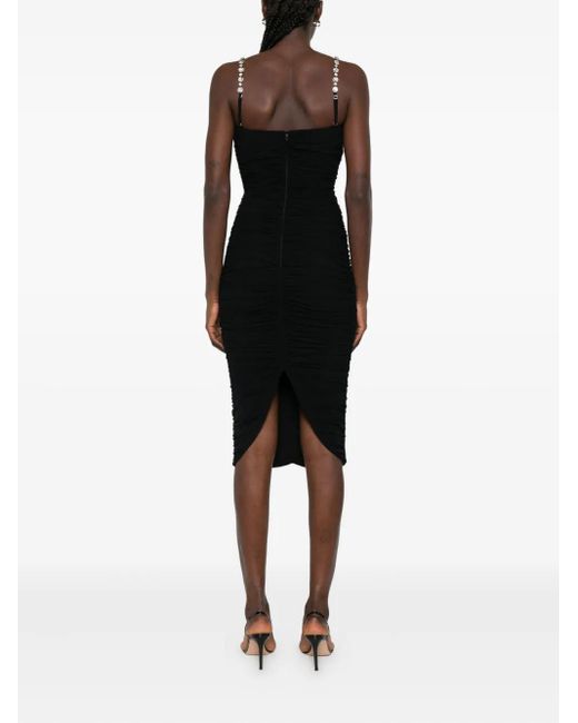Nissa Black Embellished Ruched Mini Dress