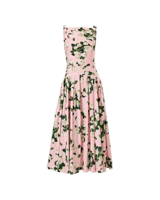 Carolina Herrera White Floral-Print Midi Dress