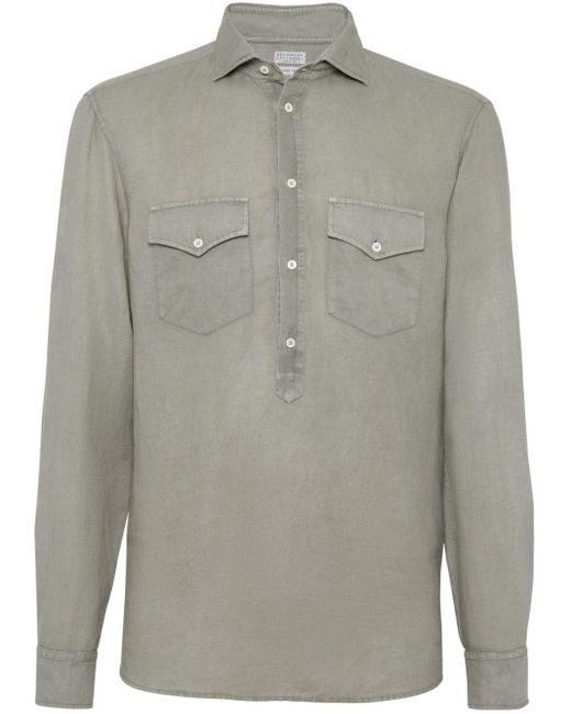 Brunello Cucinelli Gray Spread-collar Long-sleeve Shirt for men