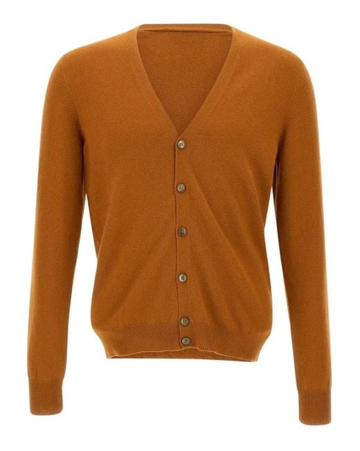 メンズ Gran Sasso Vネック カーディガン Brown