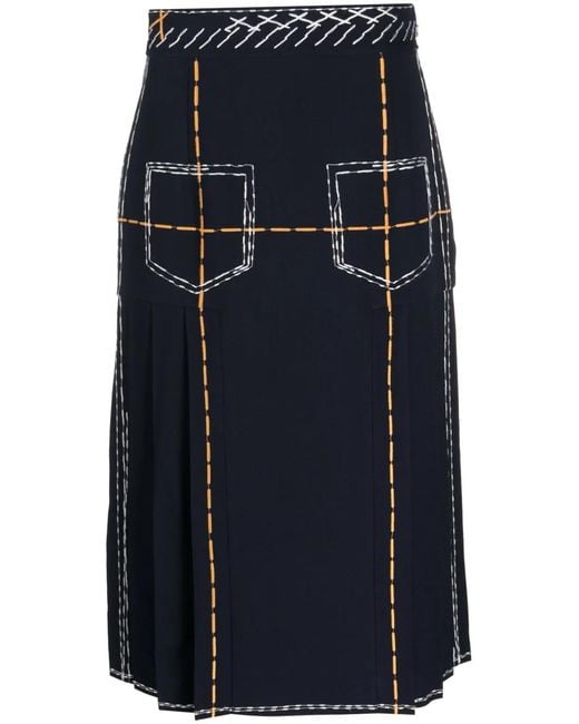 Moschino Blue Contrast-Stitching High-Rise Midi Skirt
