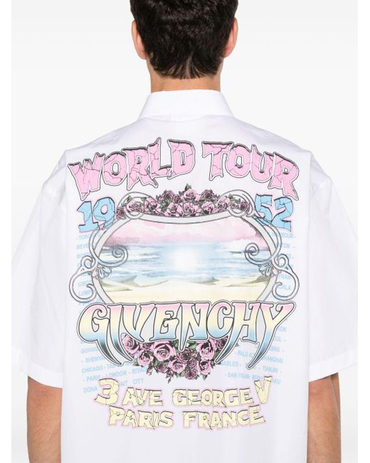 Givenchy White World Tour-print Poplin Shirt for men