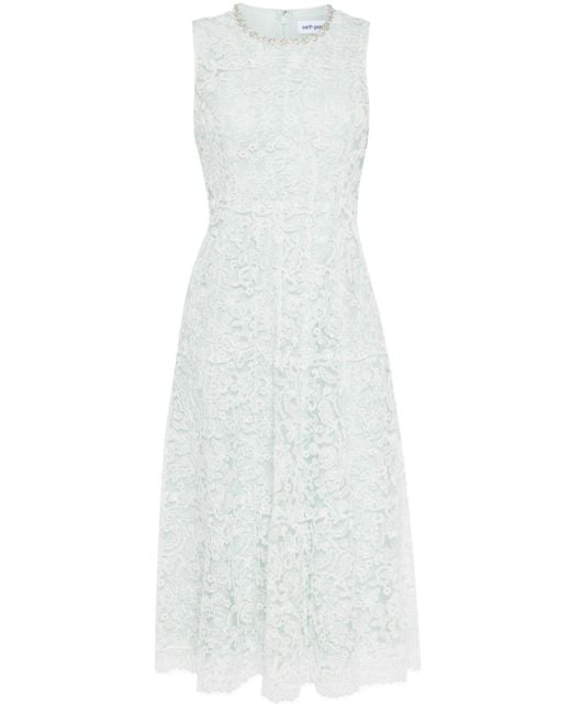 Self-Portrait White Floral-lace Midi Dress