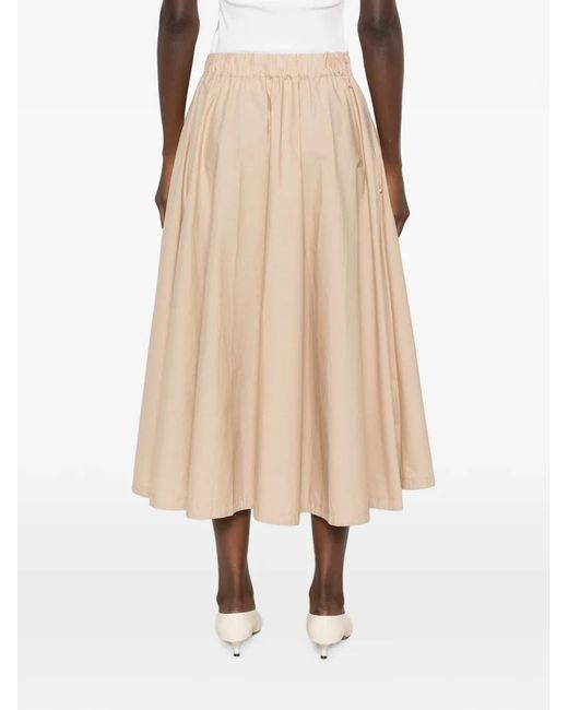 White Sand Natural Pleated Elasticated-Waistband Midi Skirt
