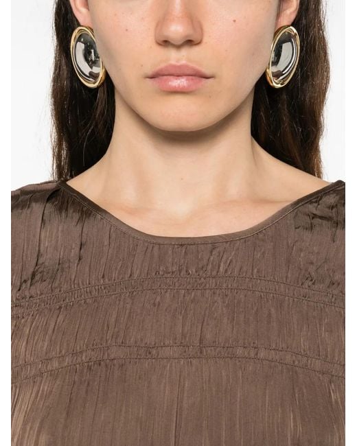 By Malene Birger Brown Smocked-Effect Long-Sleeve Blouse