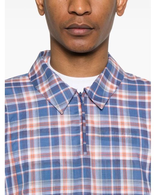 Martine Rose Blue Cotton Checked Polo Shirt for men