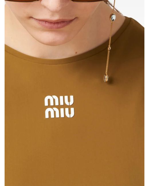 Miu Miu T-Shirt Met Logopatch in het Yellow