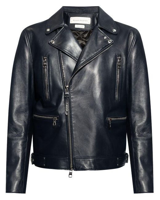 Veste de moto à revers crantés Alexander McQueen pour homme en coloris Black
