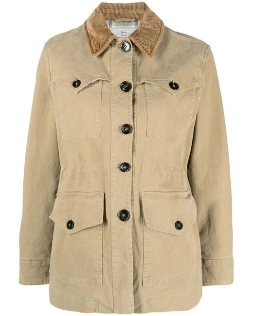 Woolrich Natural Single-Breasted Twill Overshirt