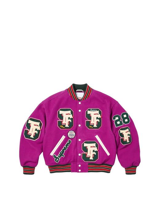 Supreme Pink Drill Team Patch-Detail Varsity Jacket for men