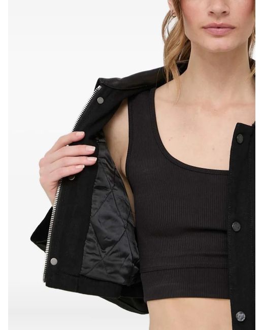 Miss Sixty Black Cropped Trimmed-Collar Denim Jacket