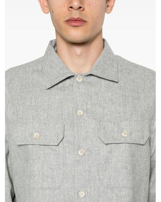 Brunello Cucinelli Gray Plain Button Overshirt for men