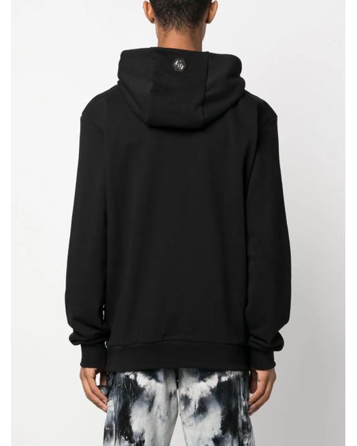 Philipp Plein Black Gothic Plein Logo-Embroidered Hoodie for men