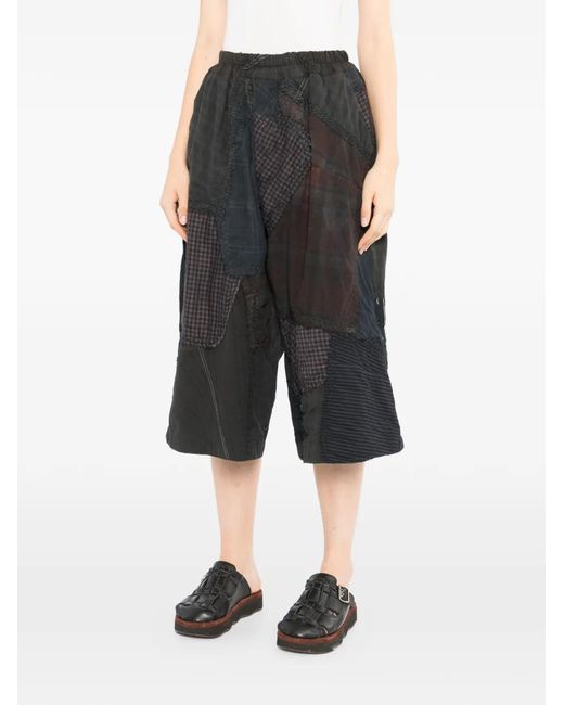 By Walid Black Patchwork Drawstring Shorts
