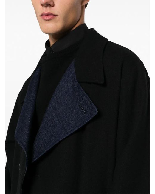 Yohji Yamamoto Black Notcheded-Lapel Felted Trench Coach for men