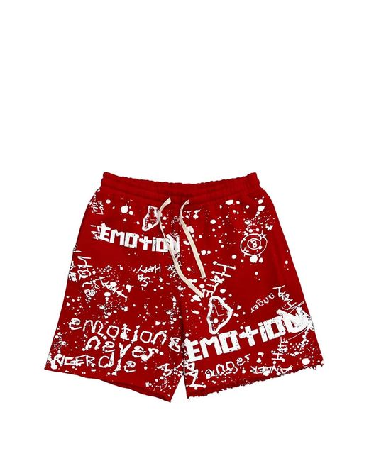 Mixed Emotions Red Graffiti Raw-Cut Shorts for men
