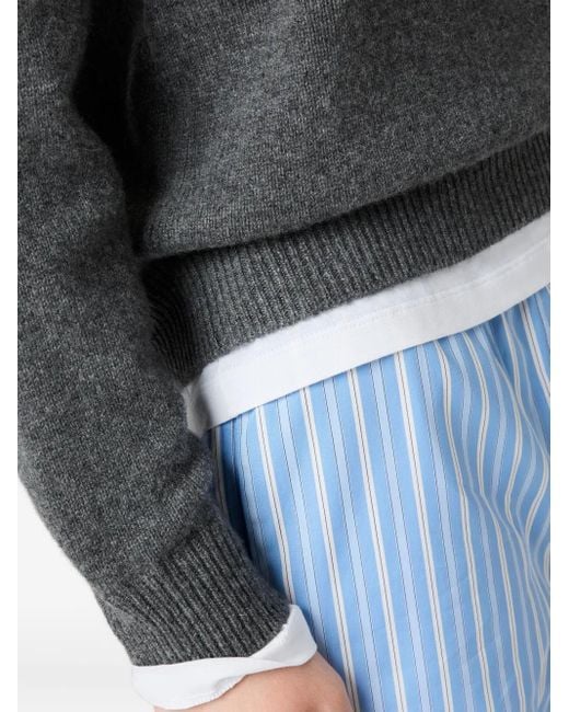 Jersey con logo en intarsia y cuello en V Miu Miu de color Gray