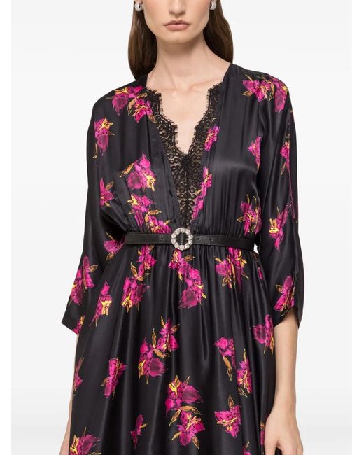 Nissa Red Lace Floral-Print Midi Dress
