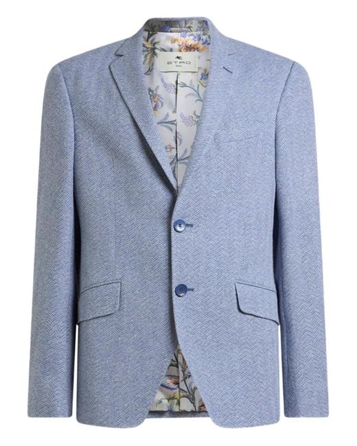 Etro Blue Notched-Lapels Blazer for men