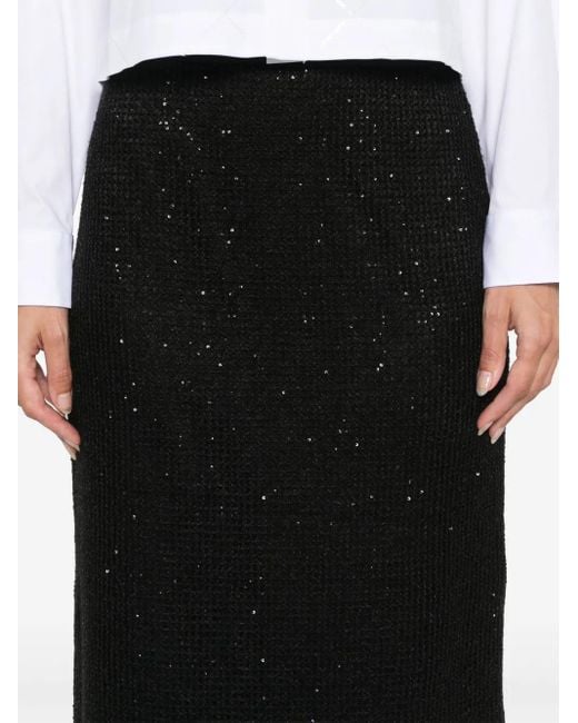 Peserico Black Mesh Midi Skirt