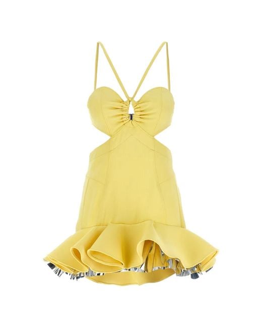 Rabanne Yellow Abito Cut-Out Flounce-Hem Mini Dress