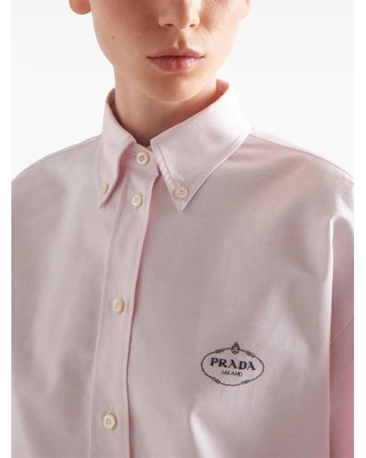 Prada Pink Logo-Embroidered Cotton Shirt