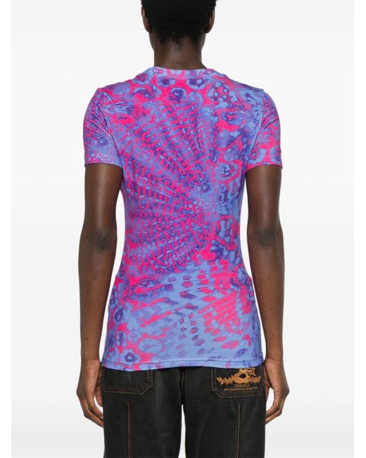 Versace Purple Animalier-print Cotton-blend T-shirt