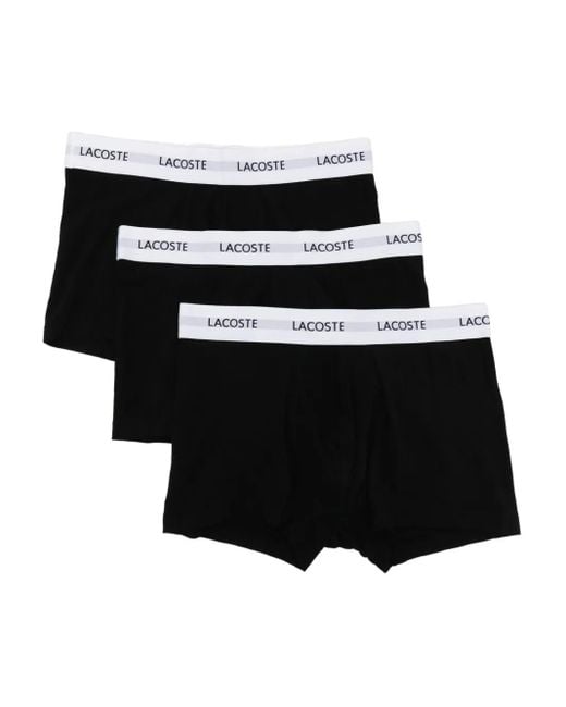 Lacoste Black Logo-Waistband Stretch Trunks (Set Of Three) for men