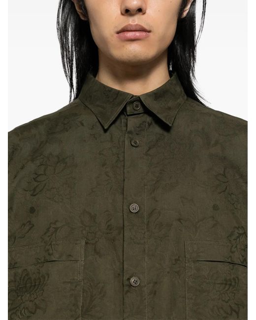 Yohji Yamamoto Green Floral-Print Shirt for men
