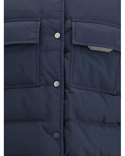 Brunello Cucinelli Blue Padded Knitted-Sleeve Jacket