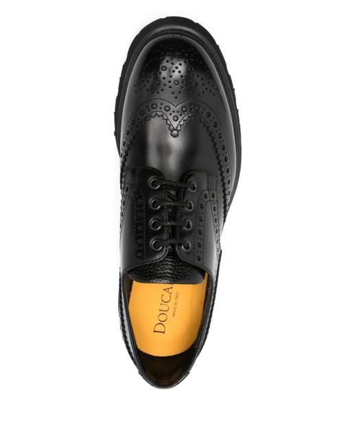 Doucal's Black Leather Oxford Shoes for men