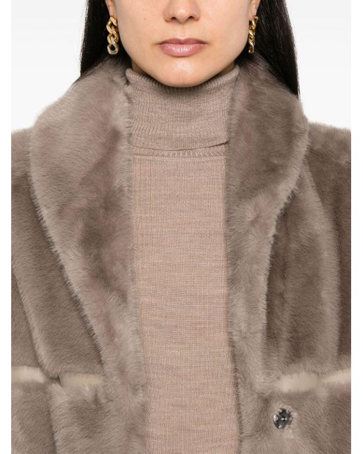 Twin Set Gray Faux-Shearling Coat