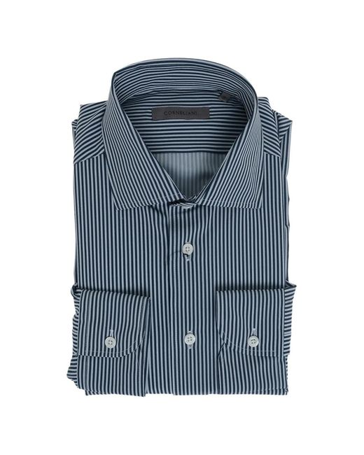 Corneliani Blue Striped Wrinkle-Free Shirt for men