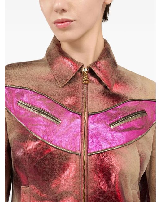 Roberto Cavalli Red Metallic-Finish Leather Jacket