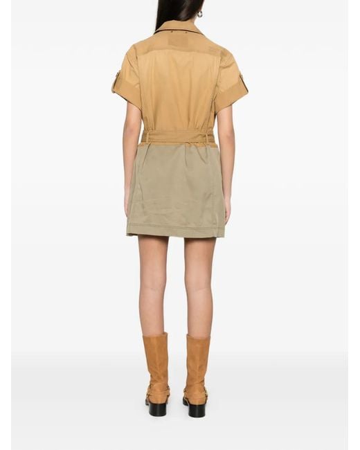Golden Goose Deluxe Brand Natural Short-Sleeved Belted Dress With Button Closure