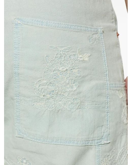 KENZO Green Embroidered Five-Pocket Jeans for men