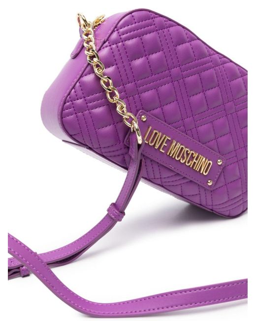 Love Moschino Purple Gesteppte Umhängetasche mit Logo