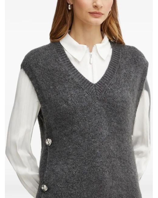 Morgan Gray Buttoned V-Neck Vest
