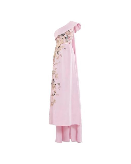 Saiid Kobeisy Pink One-Shoulder Embroidered Evening Dress
