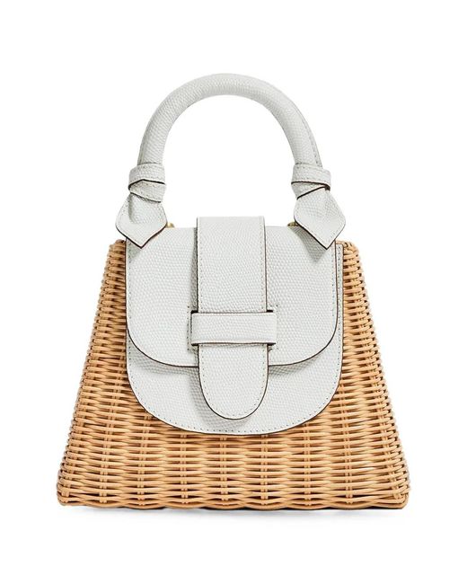 PAMELA MUNSON White Petite Lady Rattan Top Handle Bag