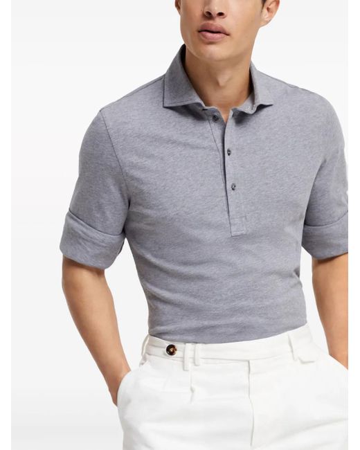 Brunello Cucinelli Blue Polo With Shirt Collar for men