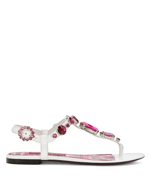 Dolce & Gabbana Pink Majolica-Print Crystal-Embellished Sandals